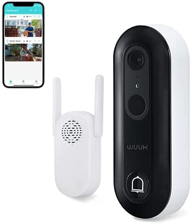 Security Smart Doorbell Camera, WUUK Wi-Fi Wireless Door Bell Ringer with Motion Detector, 1080p Resolution, Encrypted Local Storage, No Monthly Fees, Works with Alexa & Google